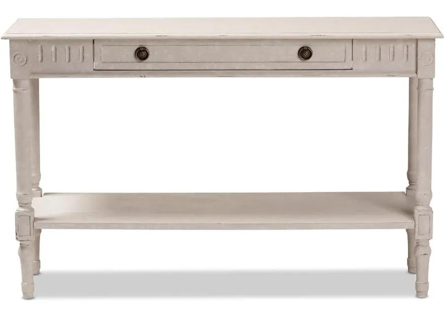 Country Cottage Whitewashed 1-Drawer Console Table - Ariella