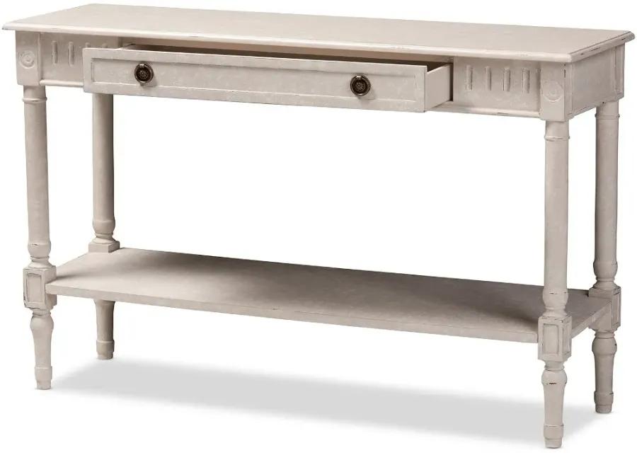 Country Cottage Whitewashed 1-Drawer Console Table - Ariella