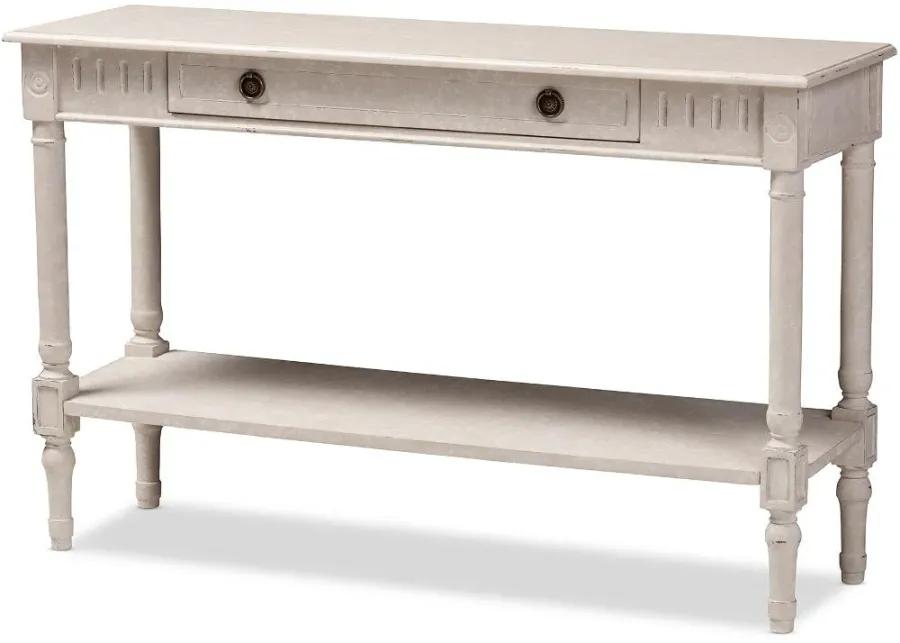 Country Cottage Whitewashed 1-Drawer Console Table - Ariella