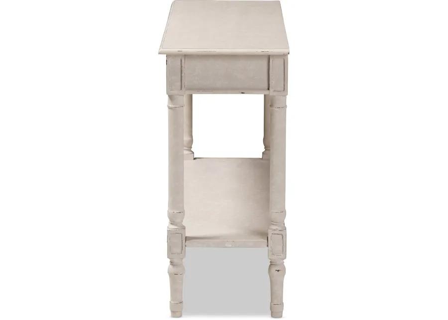 Country Cottage Whitewashed 1-Drawer Console Table - Ariella