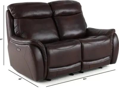 Happy-Happy Brown Leather-Match Power Glider Reclining Loveseat