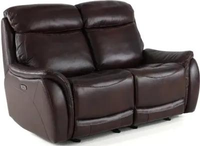 Happy-Happy Brown Leather-Match Power Glider Reclining Loveseat