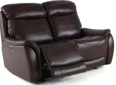 Happy-Happy Brown Leather-Match Power Glider Reclining Loveseat