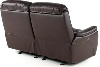 Happy-Happy Brown Leather-Match Power Glider Reclining Loveseat