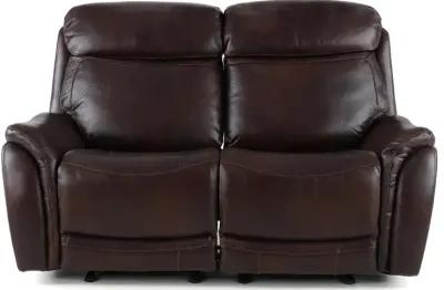 Happy-Happy Brown Leather-Match Power Glider Reclining Loveseat