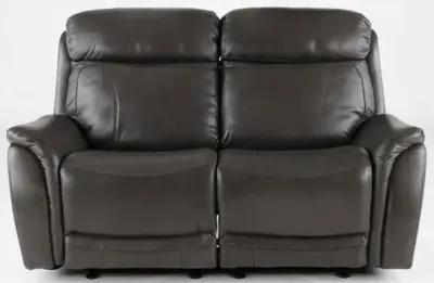 Happy-Happy Gray Leather-Match Power Glider Reclining Loveseat