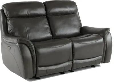 Happy-Happy Gray Leather-Match Power Glider Reclining Loveseat