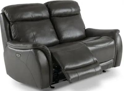 Happy-Happy Gray Leather-Match Power Glider Reclining Loveseat