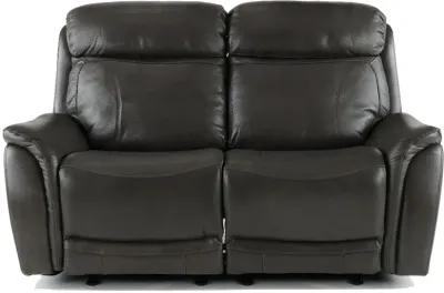 Happy-Happy Gray Leather-Match Power Glider Reclining Loveseat