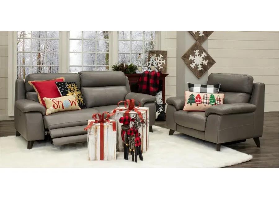 Venice Gray Leather-Match Power Reclining Loveseat