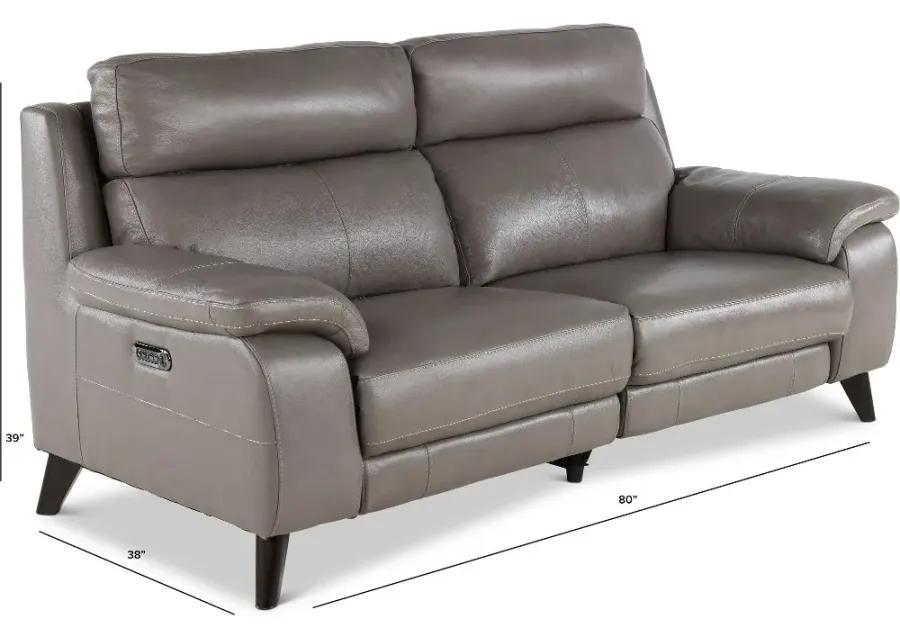 Venice Gray Leather-Match Power Reclining Loveseat