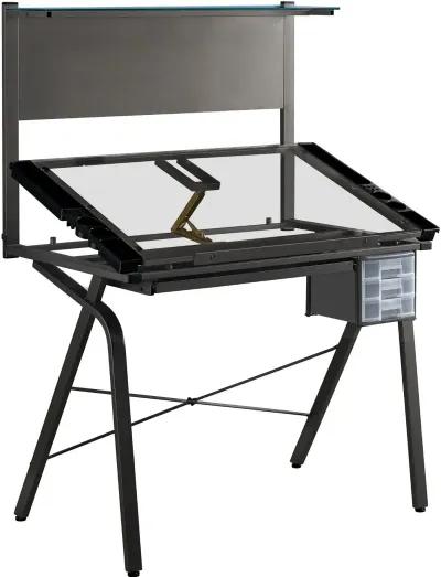 Gray Tempered Glass and Metal Adjustable Drafting Table