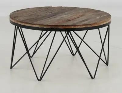 Aubrey Reclaimed Wood Round Coffee Table with Hairpin Metal Legs