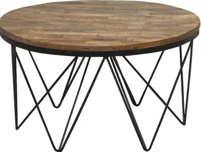 Aubrey Reclaimed Wood Round Coffee Table with Hairpin Metal Legs