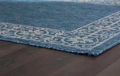 Veranda 8 x 10 Border Indigo Blue Indoor-Outdoor Rug