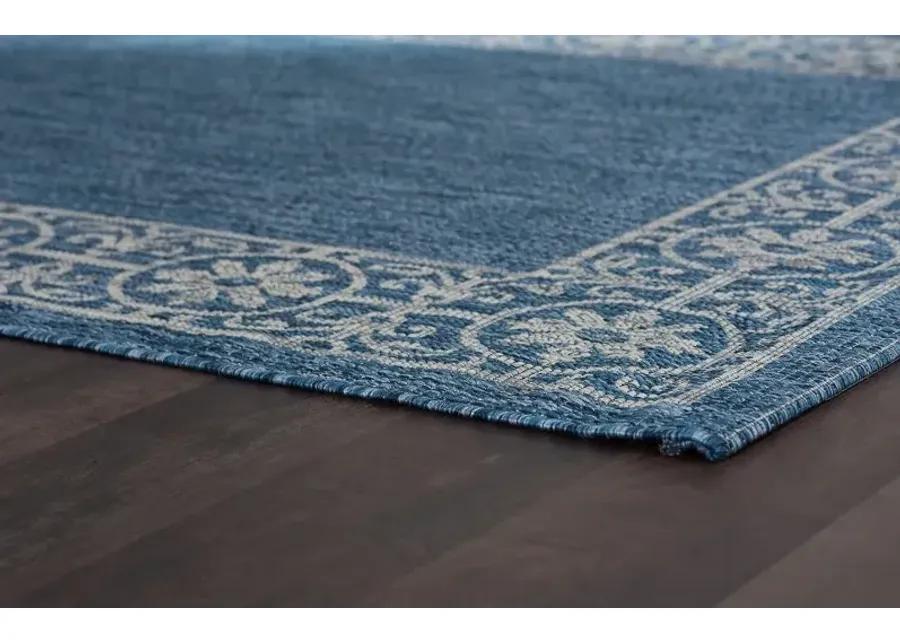 Veranda 8 x 10 Border Indigo Blue Indoor-Outdoor Rug