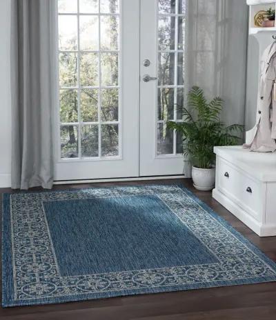 Veranda 8 x 10 Border Indigo Blue Indoor-Outdoor Rug