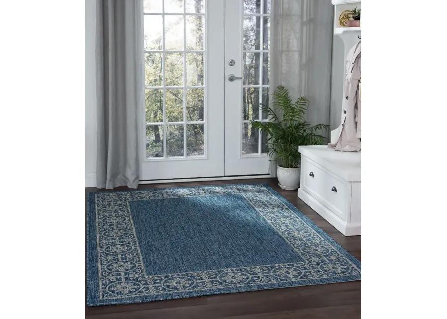 Veranda 8 x 10 Border Indigo Blue Indoor-Outdoor Rug