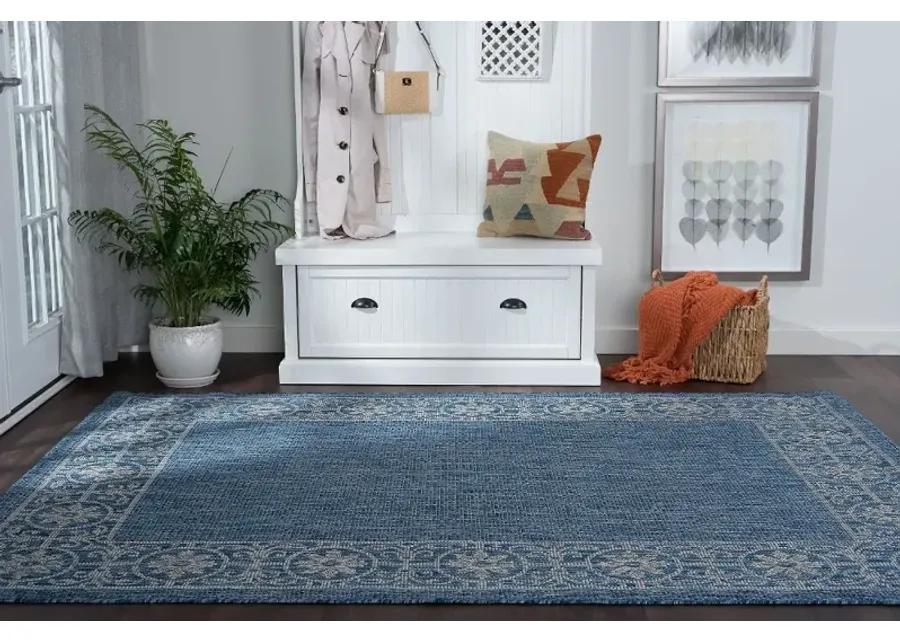 Veranda 8 x 10 Border Indigo Blue Indoor-Outdoor Rug