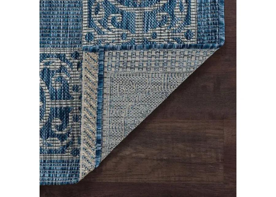 Veranda 8 x 10 Border Indigo Blue Indoor-Outdoor Rug