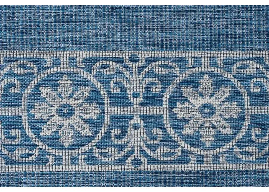 Veranda 8 x 10 Border Indigo Blue Indoor-Outdoor Rug