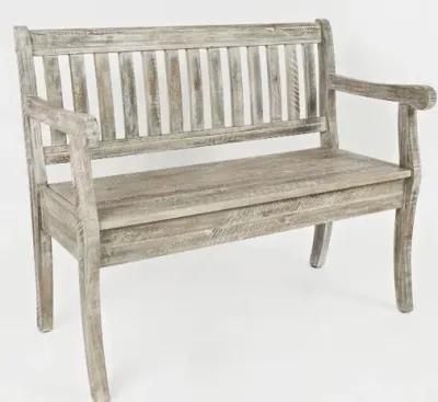 Artisan Washed Gray Craft Slat Back Storage Bench