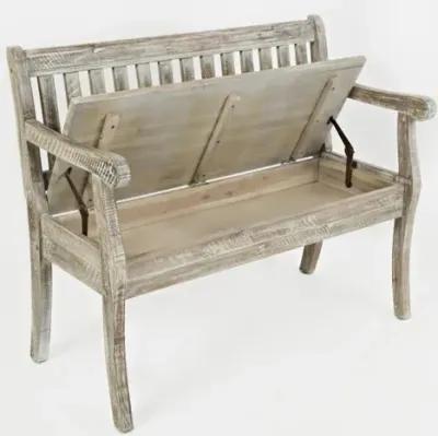 Artisan Washed Gray Craft Slat Back Storage Bench