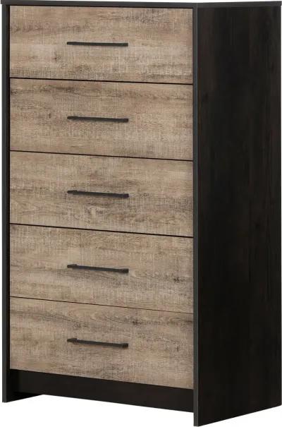 Modern Weathered Oak and Brown 5 Drawer Chest - South Shore