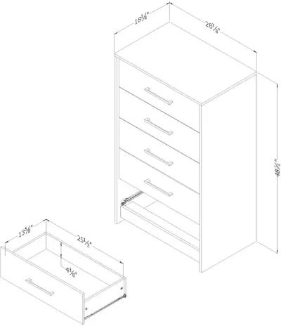 Modern Weathered Oak and Brown 5 Drawer Chest - South Shore