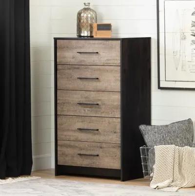 Modern Weathered Oak and Brown 5 Drawer Chest - South Shore