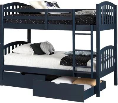 Ulysses Navy Blue Twin-over-Twin Bunk Bed with Drawers - South Shore