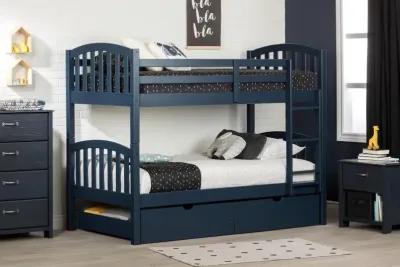 Ulysses Navy Blue Twin-over-Twin Bunk Bed with Drawers - South Shore