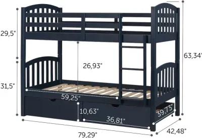 Ulysses Navy Blue Twin-over-Twin Bunk Bed with Drawers - South Shore