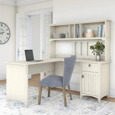 Salinas Antique White L Shaped Pedestal Desk with Hutch - Bush...