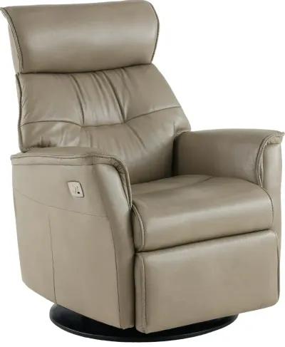 Captain Beige Standard Leather Swivel Glider Power Recliner