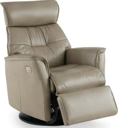 Captain Beige Standard Leather Swivel Glider Power Recliner