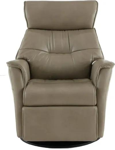 Captain Beige Standard Leather Swivel Glider Power Recliner