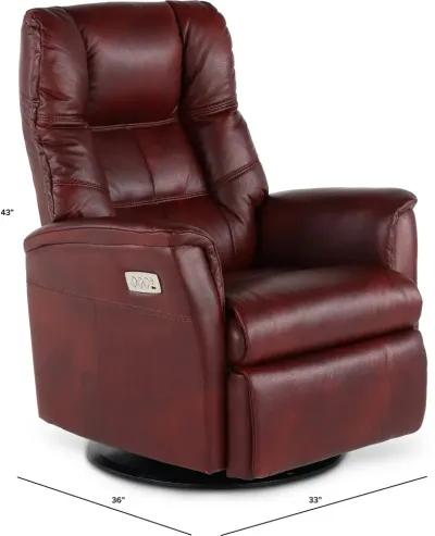 Boston Burgundy Leather Large Swivel Glider Power Recliner