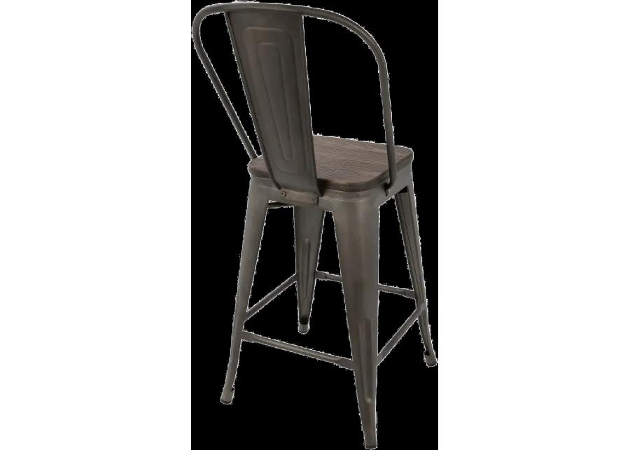 Oregon Metal and Espresso Counter Height Stool, Set of 2