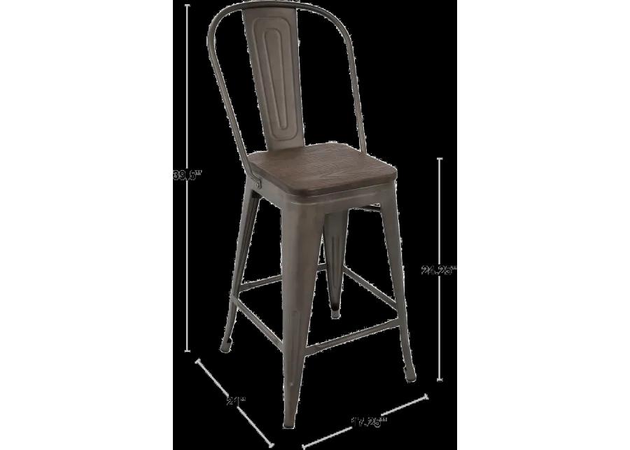 Oregon Metal and Espresso Counter Height Stool, Set of 2