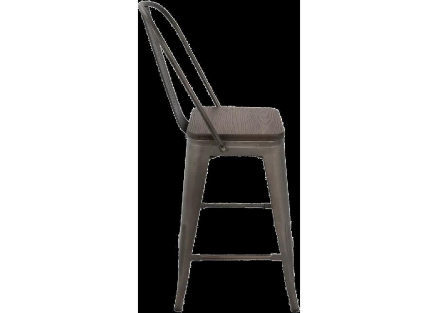 Oregon Metal and Espresso Counter Height Stool, Set of 2