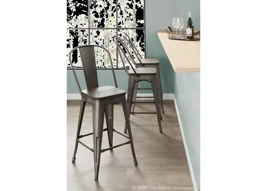 Oregon Metal and Espresso Counter Height Stool, Set of 2