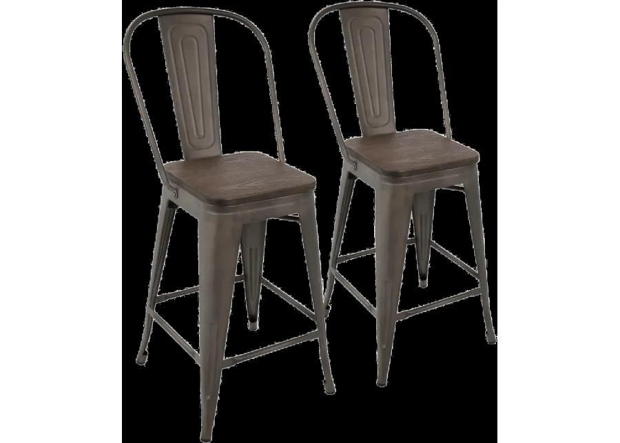 Oregon Metal and Espresso Counter Height Stool, Set of 2