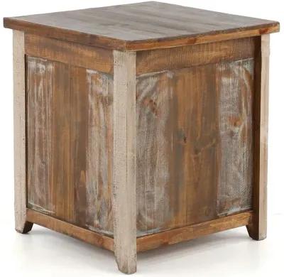 Antique Pine End Table with Iron Accents