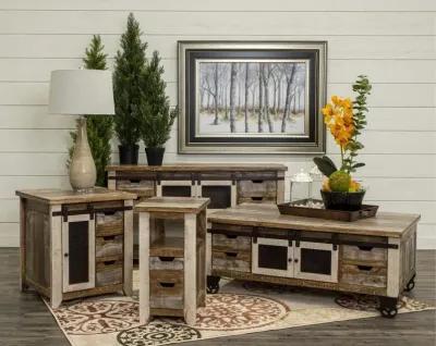 Antique Pine End Table with Iron Accents