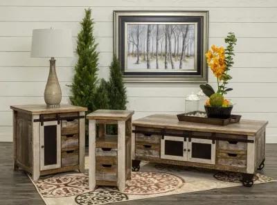 Antique Pine End Table with Iron Accents