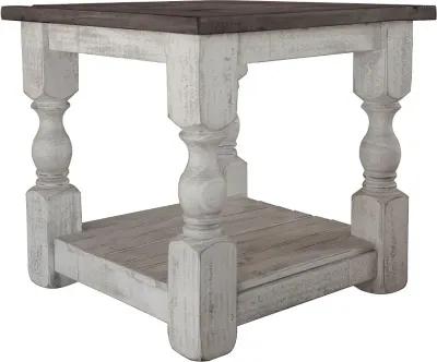 Stone Distressed White and Pine Side Table