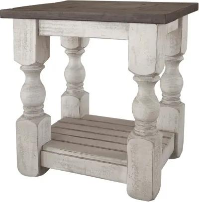 Stone Distressed White and Pine Side Table