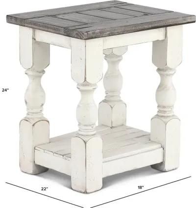 Stone Distressed White and Pine Side Table