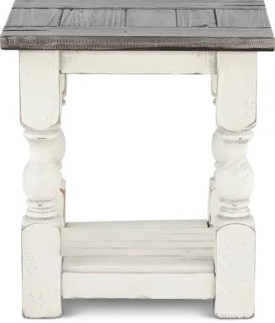 Stone Distressed White and Pine Side Table